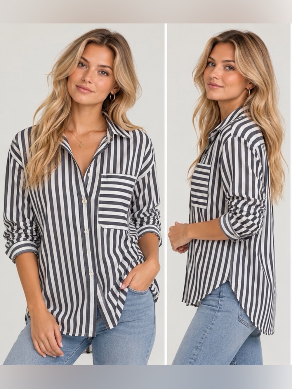 LOFT 100% Cotton Striped Button-Down Pocket Shirt
